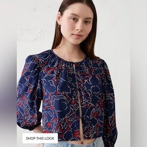 Navy Floral Tie-Front Top